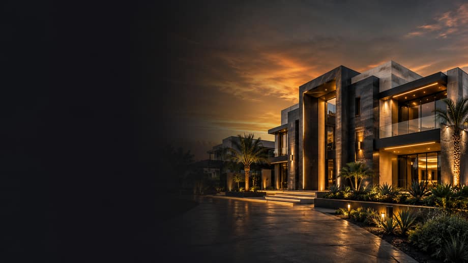 Casa contemporánea iluminada al atardecer